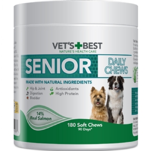 Vets Best Daily Chews hundegodbidder med laks til Senior hunde +9 år 180 stk.